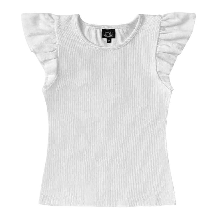 Little Olin White Ruffle Sleeve Ribbed Top - Joss Grace