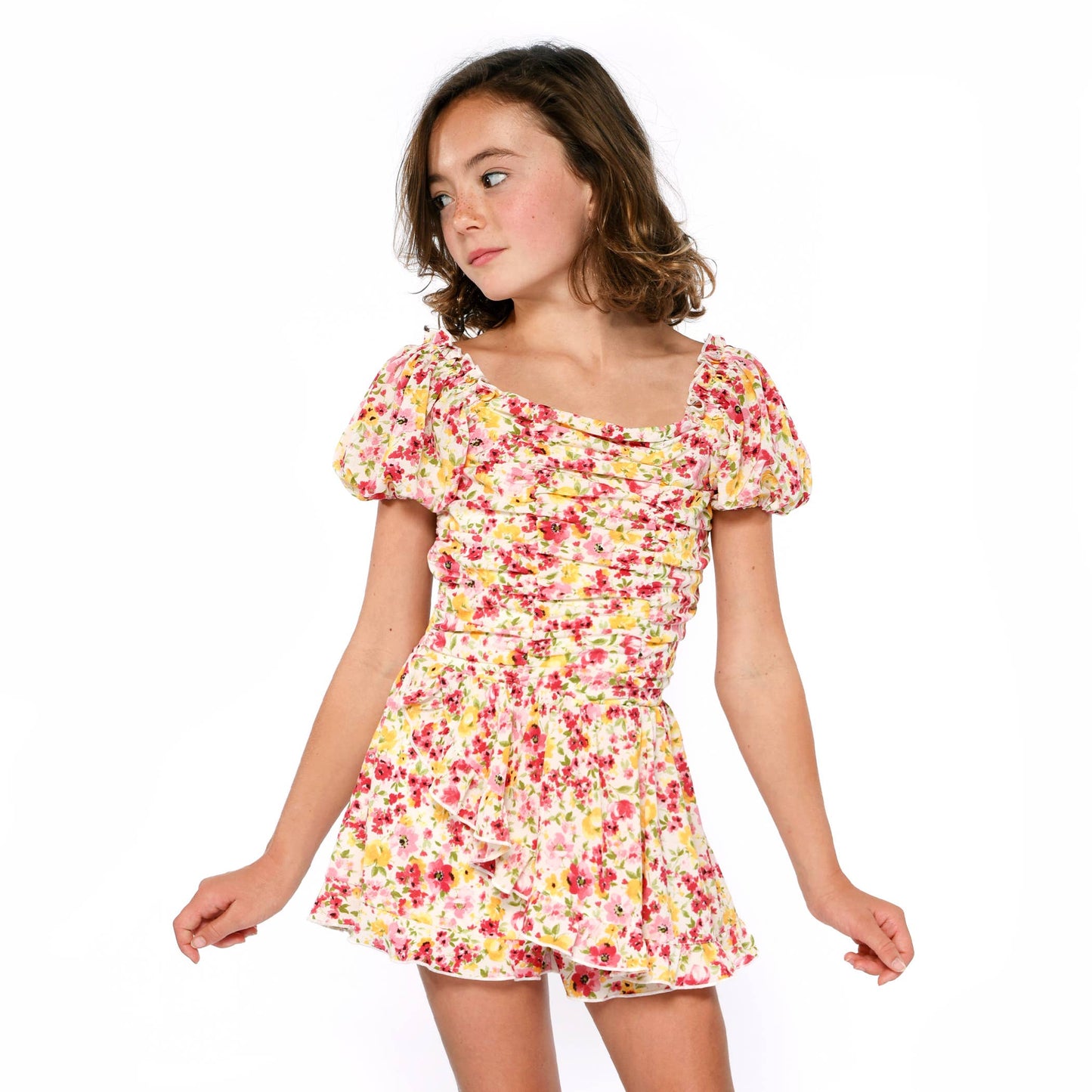 RUCHED FRONT PRINTED ROMPER - Joss Grace
