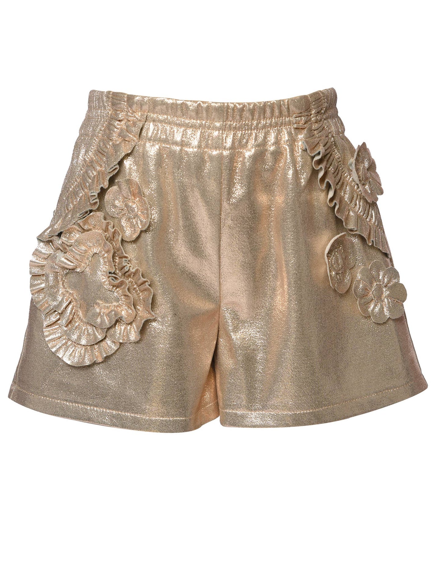 HANNAH BANANA METALLIC VEGAN LEATHER SHORTS WITH FRILLS - Joss Grace