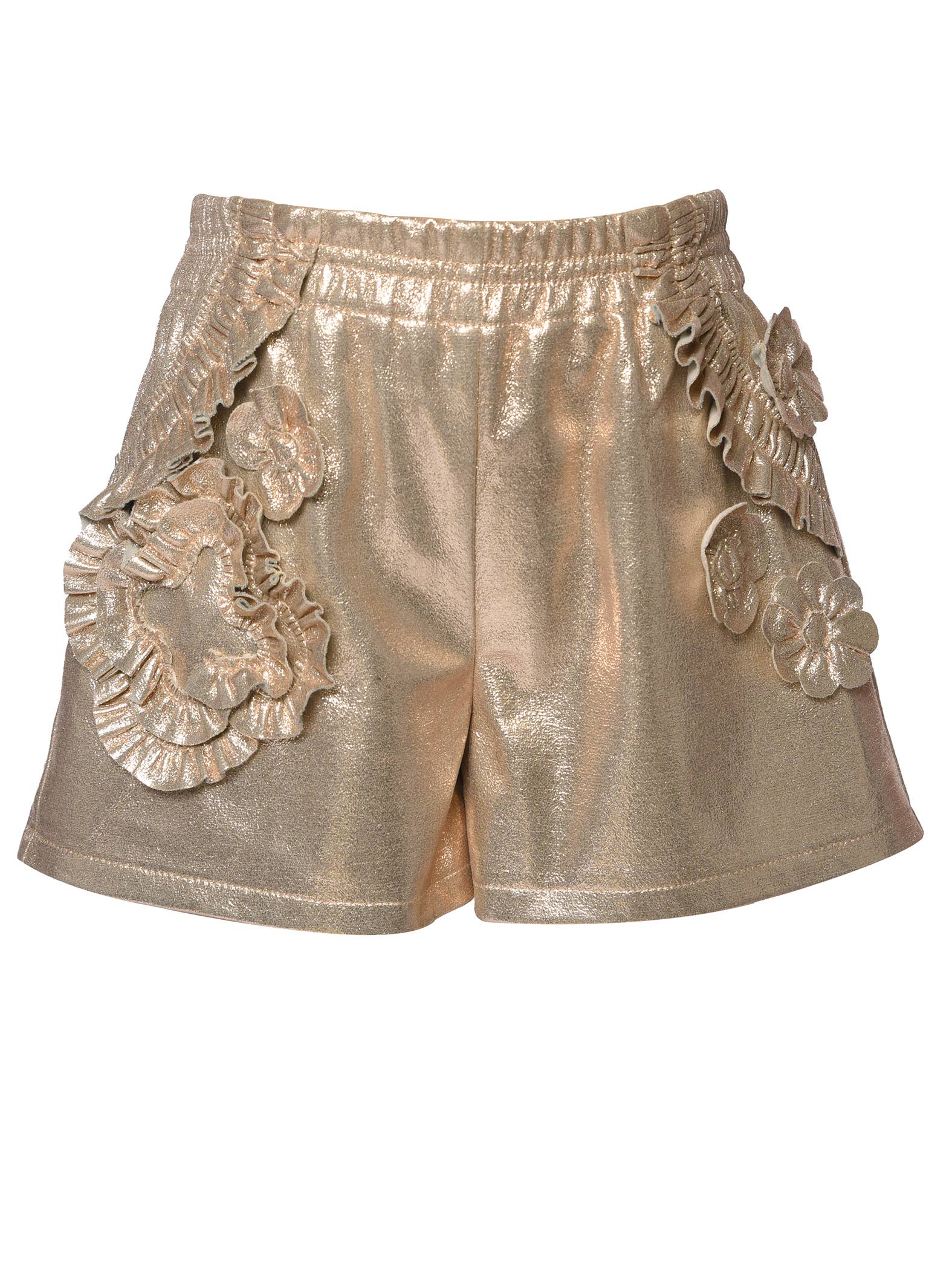 HANNAH BANANA METALLIC VEGAN LEATHER SHORTS WITH FRILLS - Joss Grace