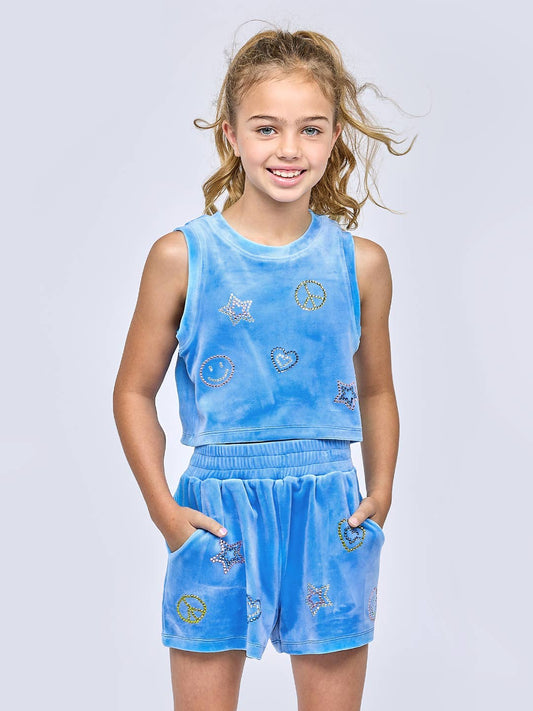 HANNAH BANANA VELOUR SHORTS WITH RHINESTONE EMOJIS - Joss Grace