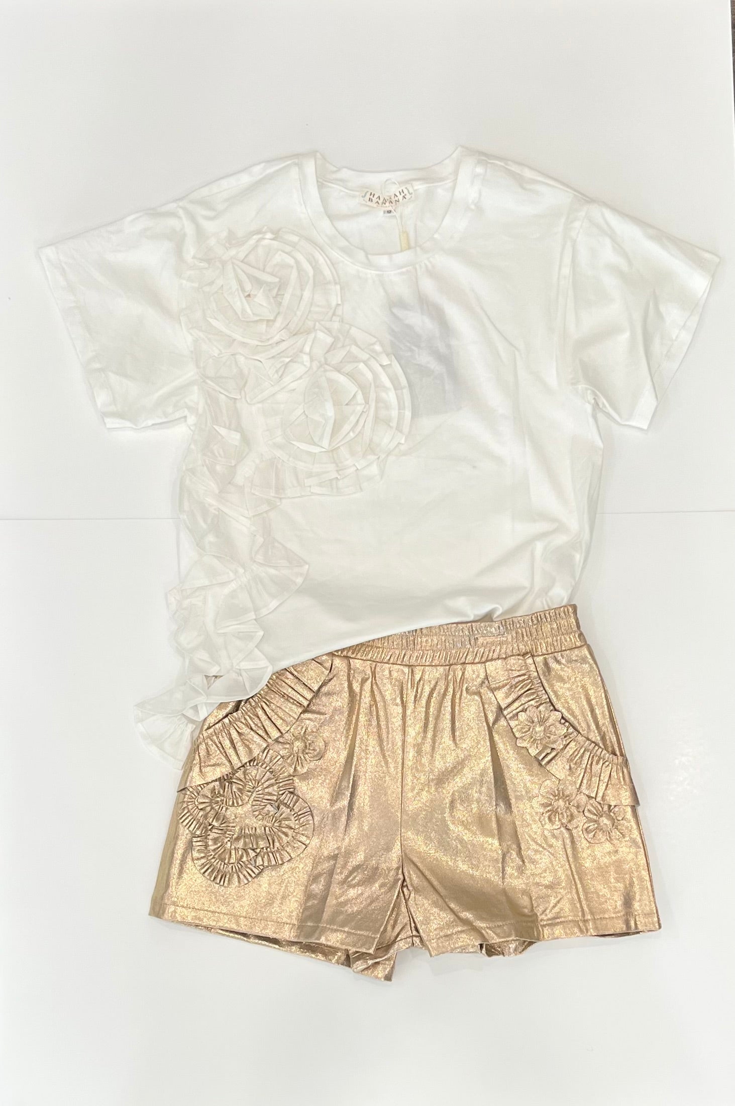HANNAH BANANA METALLIC VEGAN LEATHER SHORTS WITH FRILLS - Joss Grace